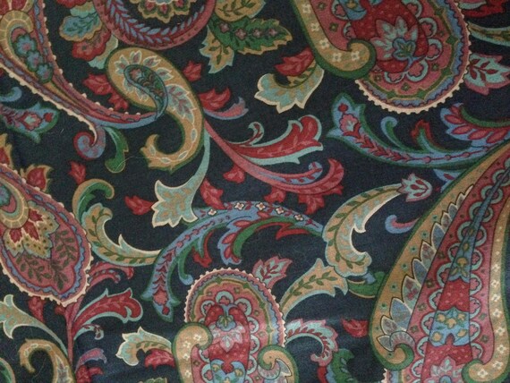 Paisley Upholstery Or Drapery Fabric Navy Blue Background Etsy