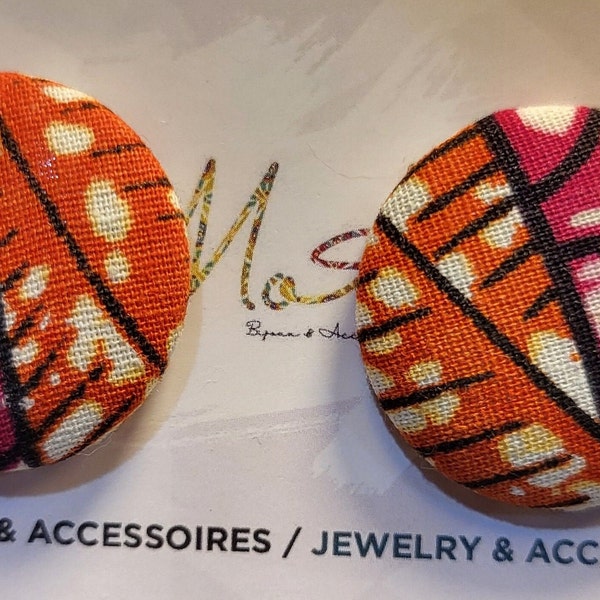 Button Covered Earrings, handmade earrings, Ankara Earrings, Gift for her, Women Jewelry
