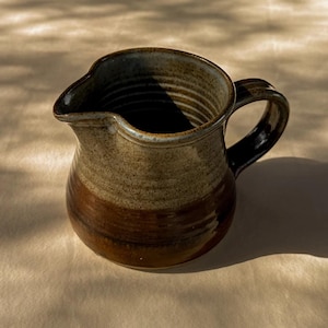 Vintage Studio Pottery Small Pitcher, Handmade Earthy Brown Stoneware Creamer