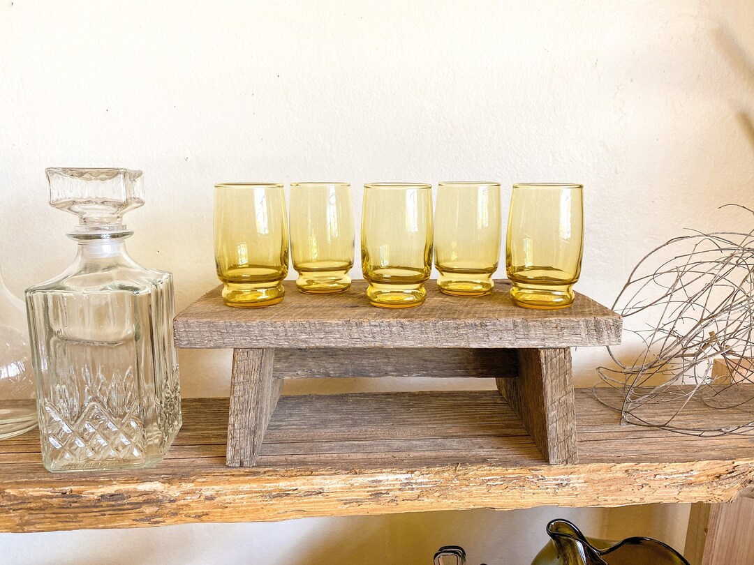 Vintage Amber Glass Snifters Set of 5 Stemless Wine Glass Cognac