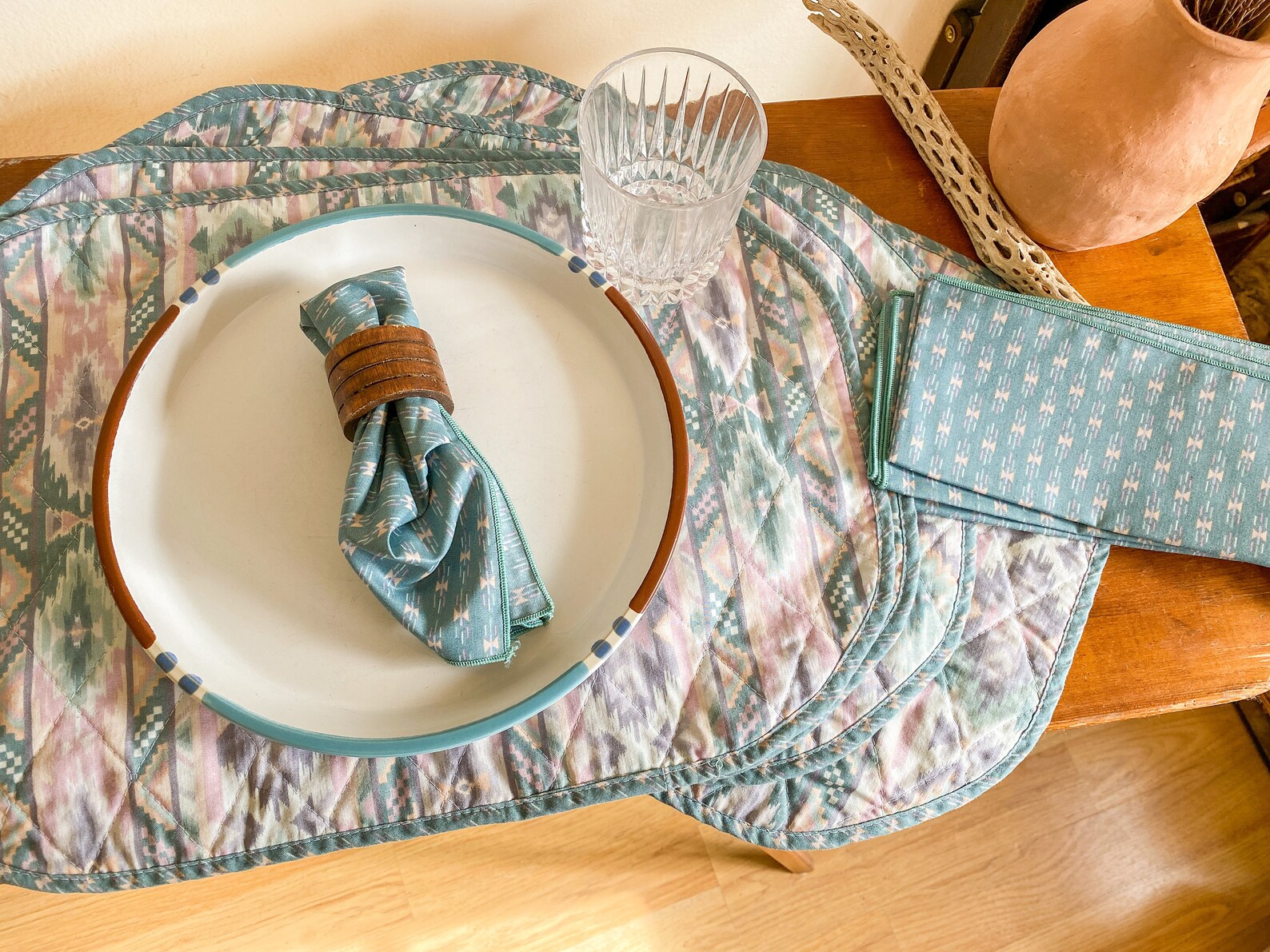 90s Vintage Teal Aztec Placemats with Matching Napkins set of Etsy