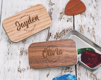 Estuche para púas de guitarra personalizado: soporte para púas grabado, roble o nogal