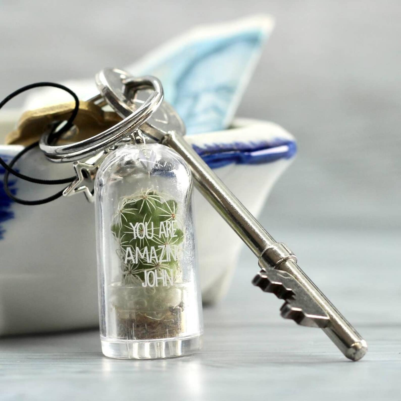Personalised Mini Terrarium Cactus Keychain Etsy