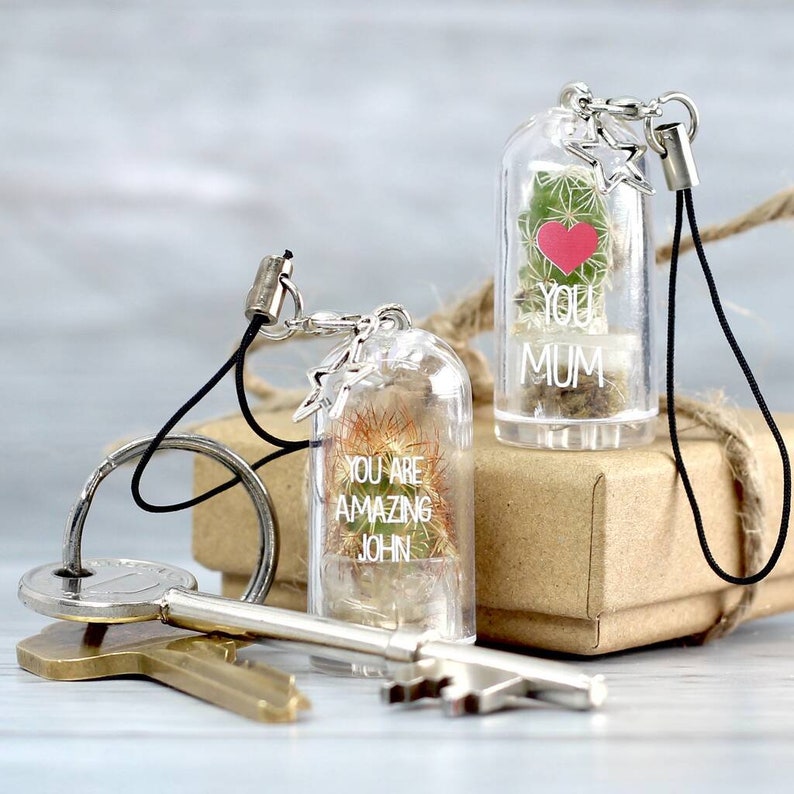 Personalised Mini Terrarium Cactus Keychain Etsy UK