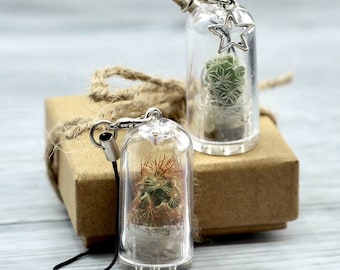 Personalized Mini Cactus Terrarium Keychain: Real Plant Gift, Stocking  Filler