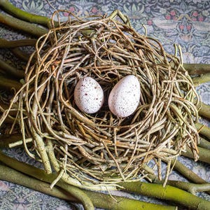 Handmade Twig Bird Nest Pink Eggs 20cm, Wall Hanging Farmhouse Table Decor