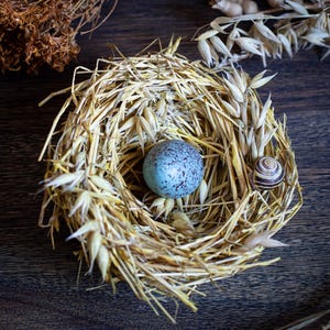 Handmade Yellow Bird&#39;s Nest with Blue Egg: Rustic Woodland Decor (13cm/5.11&quot;)