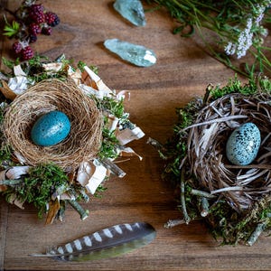Handmade Bird&#39;s Nest with Blue Egg: Rustic Woodland Decor (13cm/5.11&quot;)