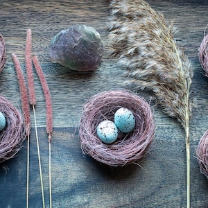 Handmade Bird Nest with Faux Blue Eggs: Rustic Farmhouse Decor