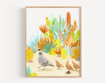 Akwarela z kaktusem: dekoracja pokoju dziecięcego Quail Desert