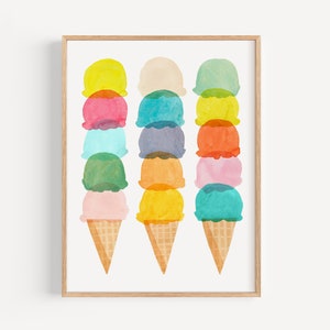 Ice cream art print, sorbet watercolor art, watercolor ice cream, dessert wall art, rainbow baby shower art, “Fifteen Scoops, Please”