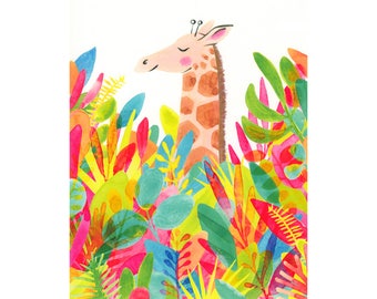 Giraffe nursery art, watercolor giraffe nursery print, safari nursery art, African animal kids room