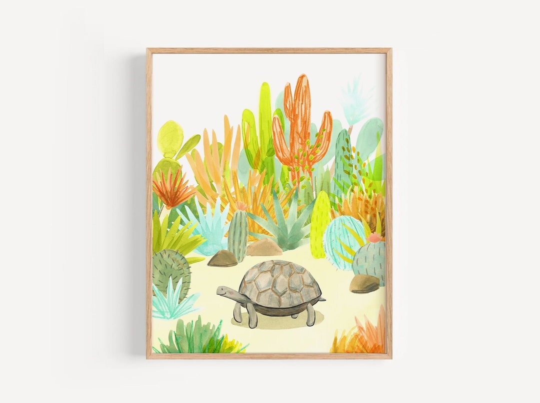 Desert Tortoise Nursery Art Print: Watercolor Cactus Landscape - Etsy