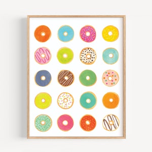 Donut art print, watercolor donut art, rainbow donuts art, bakery wall art, colorful donut painting art print, donuts painting print