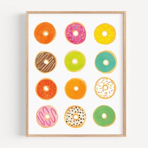 Donut art print, watercolor donut art, rainbow donuts art, bakery wall art, colorful donut painting art print, donuts painting print