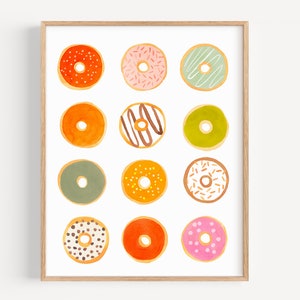 Watercolor donut art print, minimalist donuts art, kitchen wall art, colorful donut painting art print, donuts painting print