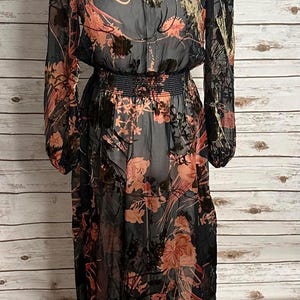 Zara whimsigoth multicolored burnout velvet floral semi-sheer midi dress Size M
