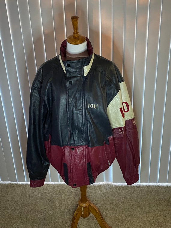 Vintage 90’s colorblock leather jacket Size Large
