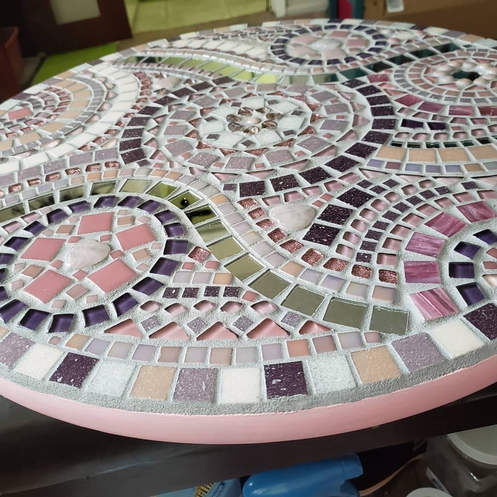 Mosaic table top coffee / end / side table pink quartz Etsy