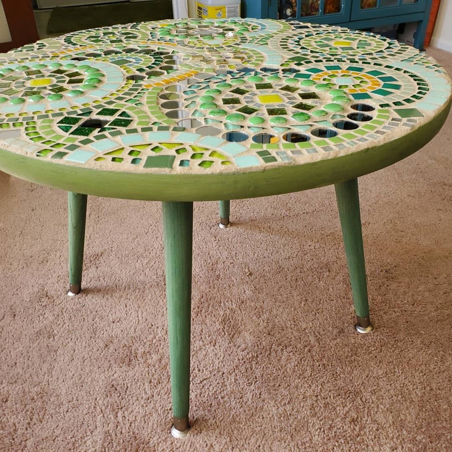 Mosaic Coffee Table 24 inch round green mosaic mandala art Etsy