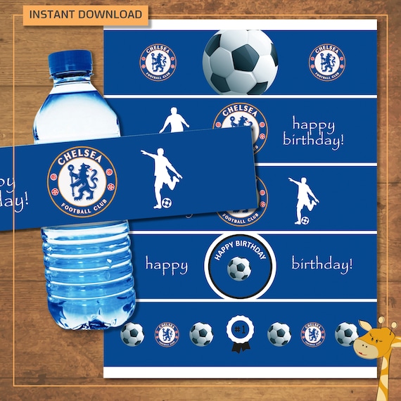 Chelsea Water Bottle Label Birthday Party, Football Water Bottles.