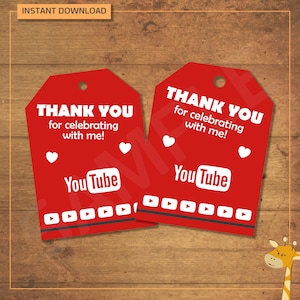 12 YouTube Thank-you - INSTANT DOWNLOAD - birthday party, YouTube party - Digital file
