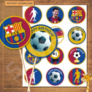 12 Barcelona Cupcake toppers birthday party, Barca party - instant download - Digital file