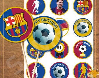 12 decorazioni per cupcake a tema Barcellona per feste di compleanno, festa a tema Barça - download immediato - file digitale