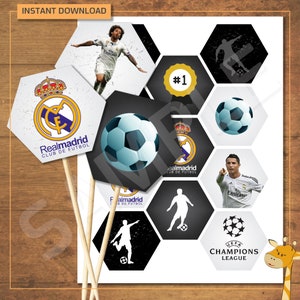 11 Real Madrid Cupcake toppers, REAL birthday party - instant download - Digital file