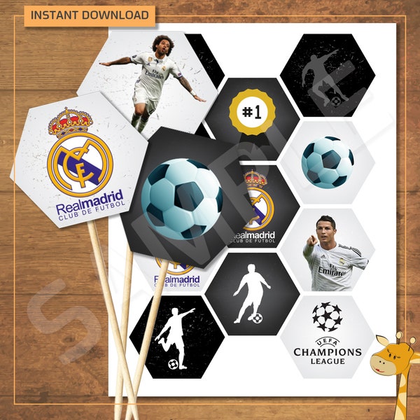 11 Real Madrid Cupcake toppers, REAL birthday party - instant download - Digital file