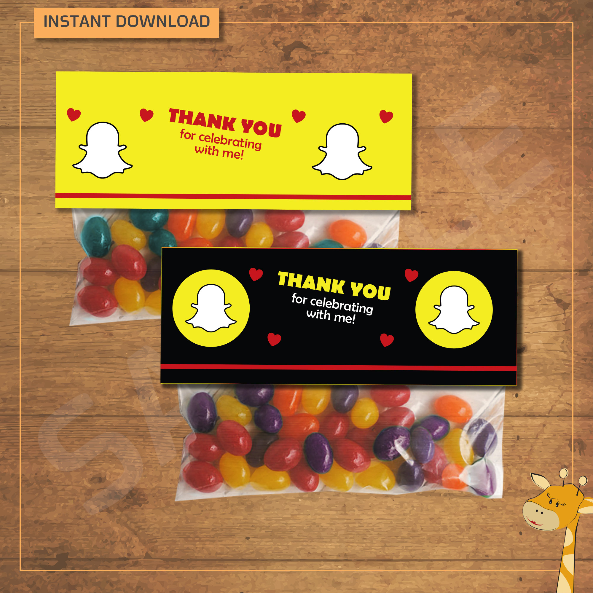 Snapchat candy bag toppers birthday party Snapchat Favor Bag Etsy