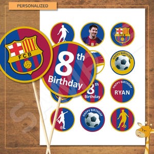 12 Barcelona Cupcake toppers PERSONALIZED, football birthday party - Digital file