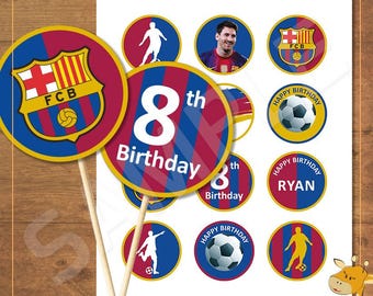 12 Barcelona Cupcaketopper PERSONALISIERT, Fußball-Geburtstagsfeier - Digitale Datei
