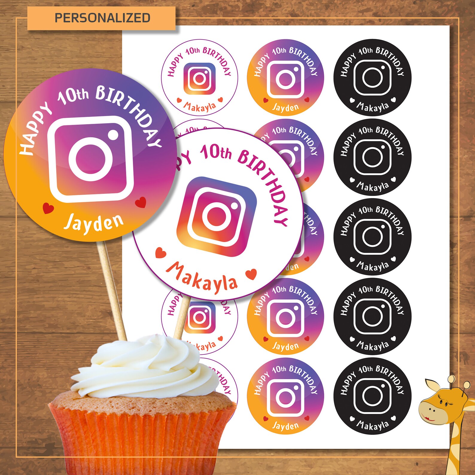 15 INSTAGRAM Cupcake toppers PERSONALIZED birthday party Etsy
