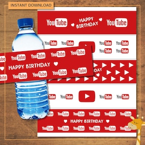 YouTube Water Bottle Label birthday party, YouTube party - instant download - Digital File