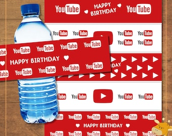 Etiqueta de botella de agua para fiesta de cumpleaños de YouTube, fiesta de YouTube: descarga instantánea, archivo digital