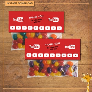 Adornos para bolsas de dulces de YouTube para fiestas de cumpleaños, bolsa de regalo de YouTube: descarga instantánea, archivo digital