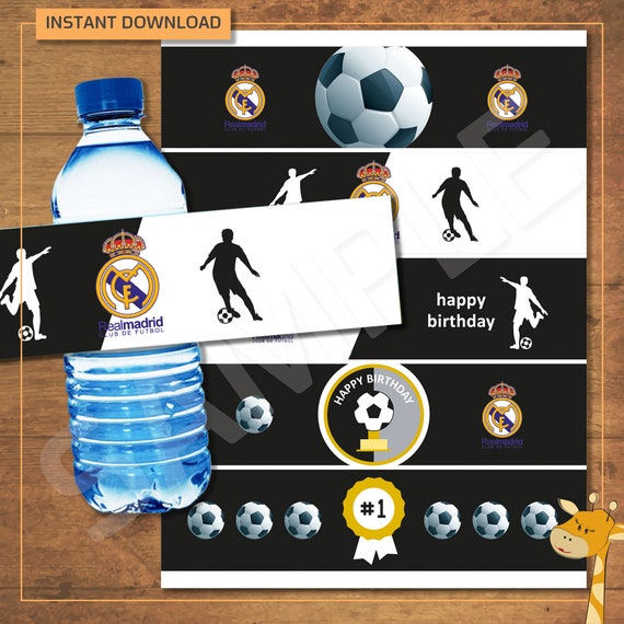 Festa Di Compleanno Real Madrid Water Bottle Label Etichette Bottiglie Di Acqua Di Calcio Download Istantaneo File Digitale