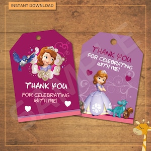 Sofia thank you tags for birthday party, Sofia party, birthday tags - instant download - Digital File