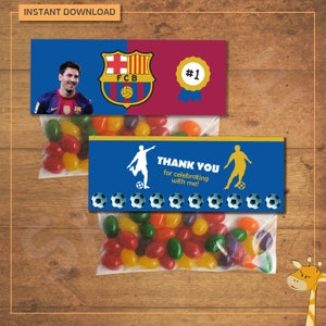 Barcelona candy bag toppers birthday party, Barca Favor Bag - instant download - Digital file