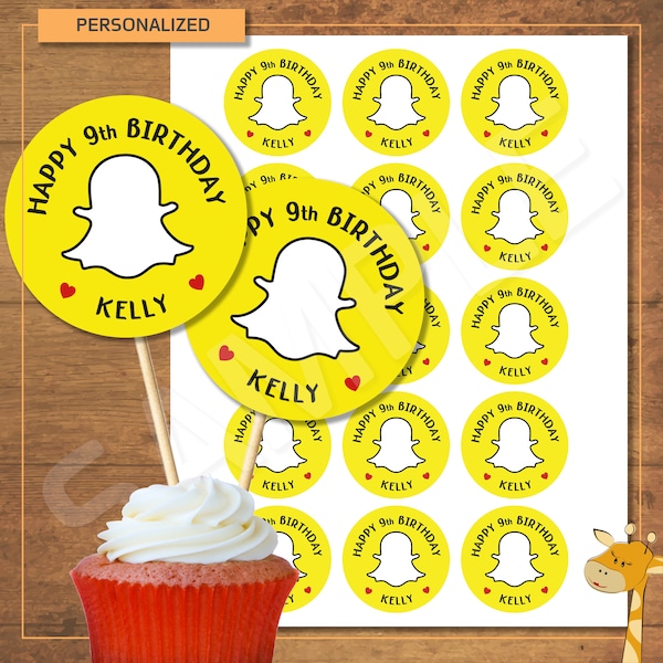 15 SNAPCHAT - Cupcake toppers PERSONALIZED, birthday party, Instagram party - Digital file