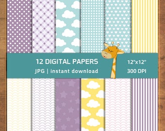 12 Scrapbook Pages, Patterns, Backgrounds, Scrapbook Paper, Scrapbooking papers pack - instant download - Digital file