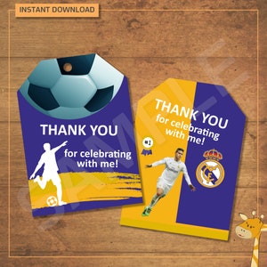 Real Madrid - Thank you tags for birthday party, Real Madrid party - instant download - Digital File