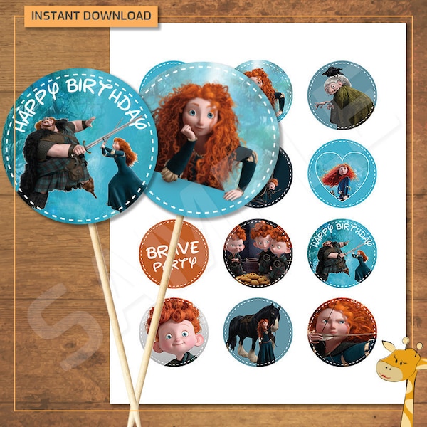 12 BRAVE Cupcake toppers birthday party, BRAVE party - instant download - Digital file