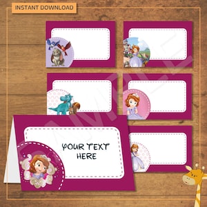 Sofia Food Cards, Tent Card, printable, party labels - instant download - Digital File