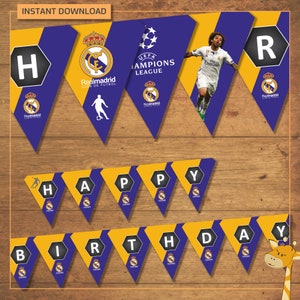 REAL MADRID Birthday Printable Banner Party FC Banderín Real Madrid Feliz  Cumpleaños Imprimible Real Madrid Party Ideas Bunting -  España