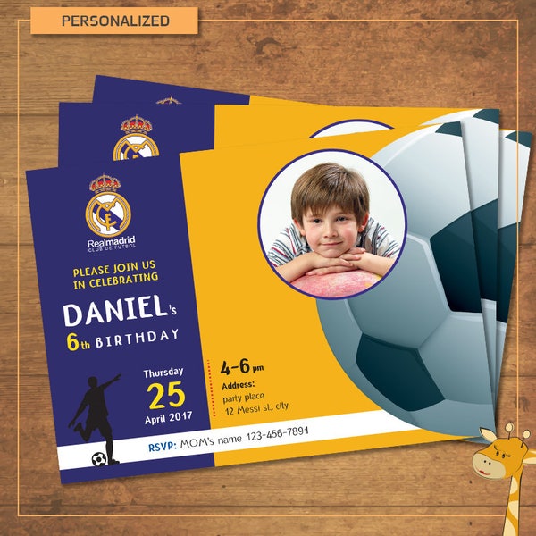 Real Madrid invitations, PERSONALIZED, invitation for birthday party, football  party - Digital file