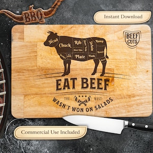 Beef Cuts Svg for Cutting Board Engraving – Funny Eat Beef Grill Design – Laser Ready File