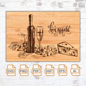 Bon Appetit SVG| Cutting Board| Cute Charcuterie Board SVG | Charcuterie Board Silhouette Cut Files| Kitchen svg| Chopping Board| Glowforge