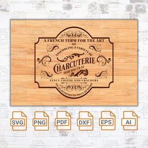 Fichier SVG de planche de charcuterie | Jolie planche de charcuterie SVG | Définition de charcuterie fantaisie SVG | Planche de charcuterie Silhouette coupe fichiers